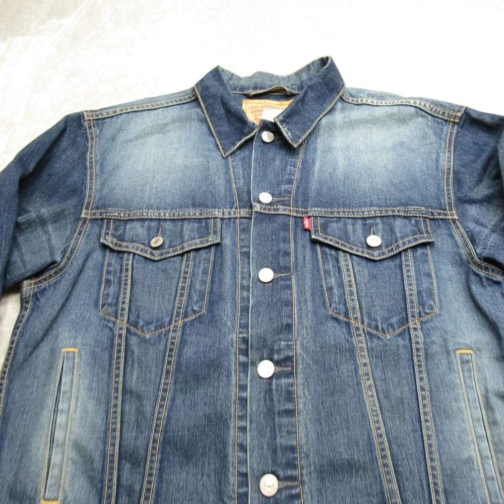 Levis Denim Jacket Men Medium Blue Button Relaxed‎ Trucker Hippie Whisker Patch - Picture 12 of 16